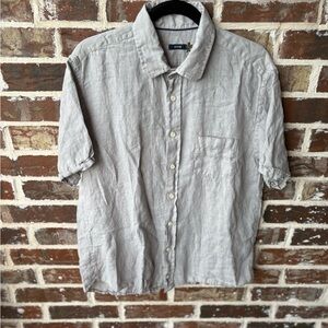 Benson 100% Linen Light Gray Button Down Short Sleeve Shirt Size Large
